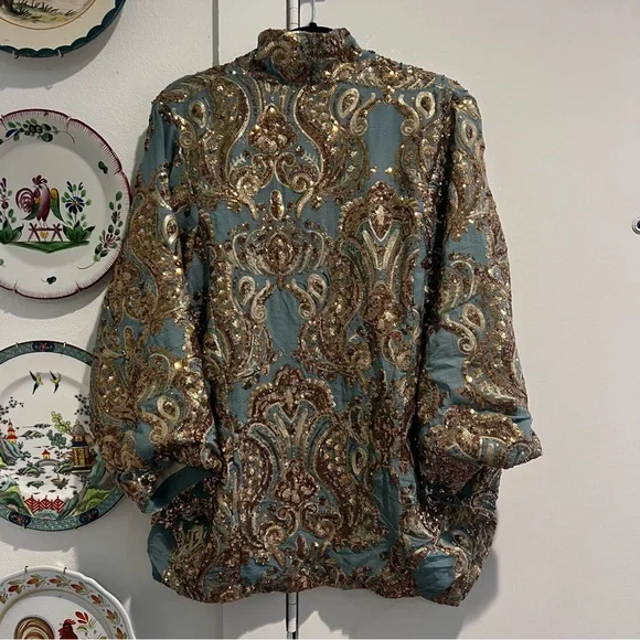 Anthropologie Glittering Gold Sequined Kimono - Picture 5 of 10